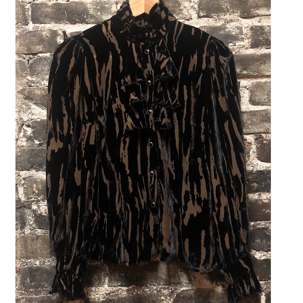 Shrine Velvet Ruffle Snap button Blouse S
